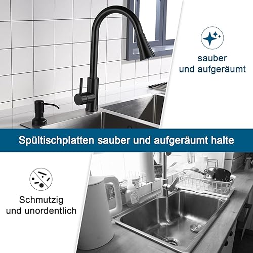 OUGOO 360° Drehbarer Einbau-Seifenspender für die Küche, Geeignet für 28mm Bohrung, Edelstahl-Spülmittelspender mit 120cm Langem Silikonschlauch, Gebürstet - Cheap-Us