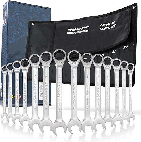 14-Tlg. HASKYY Ratschenschlüssel-Set I 8-22mm Gabelschlüssel Ratschen-Schlüssel-Satz Maulschlüssel - Cheap-Us
