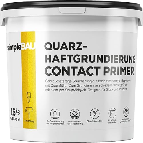 simpleBAU - Quarz Haftgrundierung 7KG Grundierung unter Putz für Innen & Außen auf Schwierigen Untergründen, Putzgrund mit Quarzsand, Haftgrund Beton & Fliesen & Putz - Cheap-Us