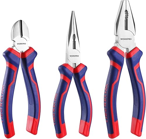 WORKPRO Zangen Set 3tlg. Zangensatz Kombizange 180mm Spitzzange 160mm Seitenschneider 160mm Profi Zangenset für Heimwerker, Profis, DIY, Reparatur - Cheap-Us