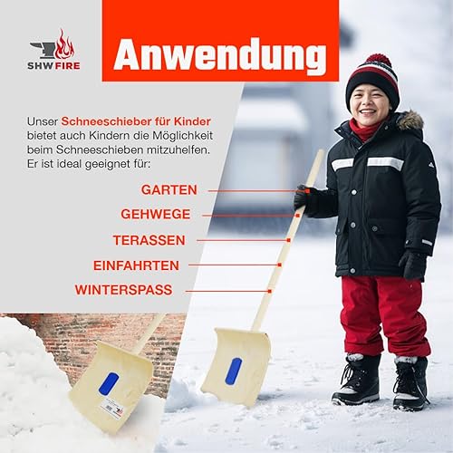 SHW-FIRE | Schneeschieber mit 50cm Schaufel und 150 cm Ovalstiel, Schaufel mit 5-Fach verleimtem Sperrholz mit Aluminium-Schutzkante Premium Schneeschaufel mit Buchenholzstiel | Made in Germany - Cheap-Us