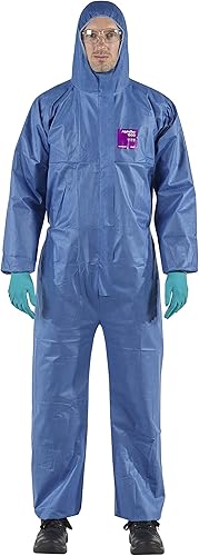 Ansell AlphaTec 1500 Model 138, Einweg-Schutzanzug mit Kapuze, Chemikalienschutz Type 5/6, Wasserabweisend Arbeits-Overall, Einmal-Schutzkleidung Herren Damen, Blau, Größe 3XL (1 Stück) - Cheap-Us