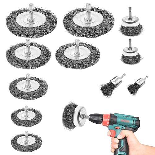 12 Stück Drahtbürste Bohrmaschine Set,6mm Drahtbürste Akkuschrauber,mit Sechskantstange,Metallbürsten,zum Polieren und Schleifen. - Cheap-Us