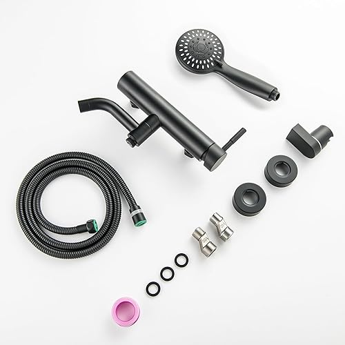 BAITUJIE Badewannenarmatur Schwarz, Mischbatterie Badewanne mit 3 Funktionen Handbrause Wasserhahn Bad Schwarz Matt mit 90° Drehbaren Auslauf Armaturen Badewanne - Cheap-Us