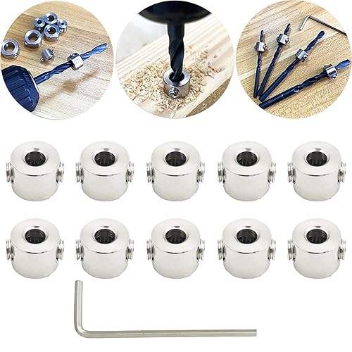 Tiefenanschlagringe Set,CESFONJER Tiefenbegrenzer Bohrer Ring Positionierer(ID:4mm,10 Stück）, mit Sechskantschlüssel für Bohrer Holzbearbeitung - Cheap-Us