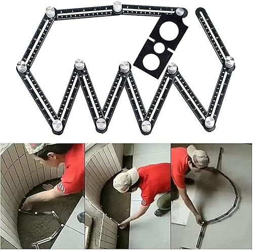 Template Tool Winkelschablone, Mehrwinkel-Messlineal, Aluminiumlegierung, 12-seitig, Ziegelwerkzeug mit Loch, Schwarz - Cheap-Us