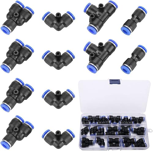 VooGenzek 20 Stück 6mm Air Push Schnellbefestigungen, 4 Form Push In Pneumatik Steckverbinder Pneumatische Verbinder, für Die Schnelle Verbindung von Luftleitungen Pneumatik Steckverbinder - Cheap-Us