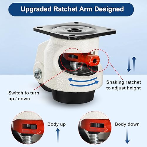 W B D WEIBIDA Schwerlastrollen mit Verstellbarem Ratschengriff, Heberollen Gesamtkapazität 1000kg, 360Grad-Möbelrollen Schwerlast, Versenkbare Nivellierrollen Groß für Möbel, Werkbänke,4er-Set,Schwarz - Cheap-Us