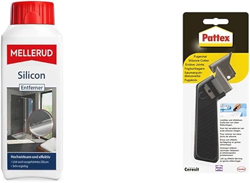 MELLERUD Silicon Entferner – Reinigungsmittel zum Entfernen von Siliconfugen– 1 x 0,25 l & Pattex Fugenhai, handlicher Fugenkratzer zum Entfernen von alten Silikonfugenr, 1er Pack mit Ersatzklinge - Cheap-Us