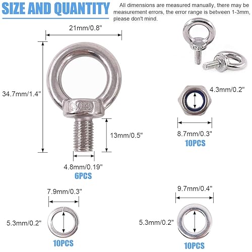 Glarks 36 Stück 304 Edelstahl M5 Außengewinde Maschinen Schulter Hebering Augenschraube mit Kontermuttern / Sicherungsscheiben / Unterlegscheiben Set - Cheap-Us