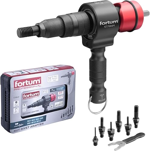 Fortum Nietmmutternaufsatz für Akkuschrauber & Bohrmaschine I Nietgerät für Nietmuttern aus Alu, Stahl & Edelstahl I Blindnietvorsatz für M3-M12 Muttern I Nietpistole Adapter - Cheap-Us
