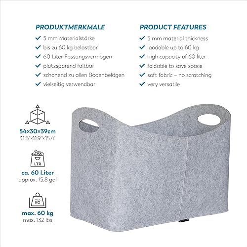 Rubberneck Holzkorb L aus Filz, 54 x 39 x 30 cm, Anthrazit - Cheap-Us