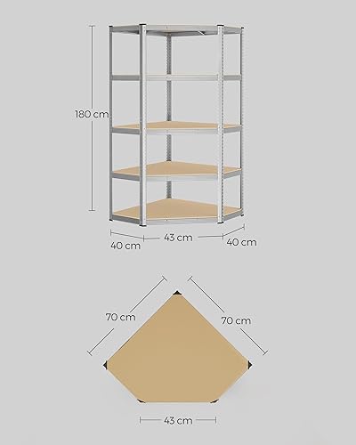 SONGMICS Eckregal 5 Ebenen, Schwerlastregal, Metall, Lagerregal für Garage, Abstellraum, Kellerregal, bis 875 kg belastbar, silbern-naturbeige GLR080E01 - Cheap-Us