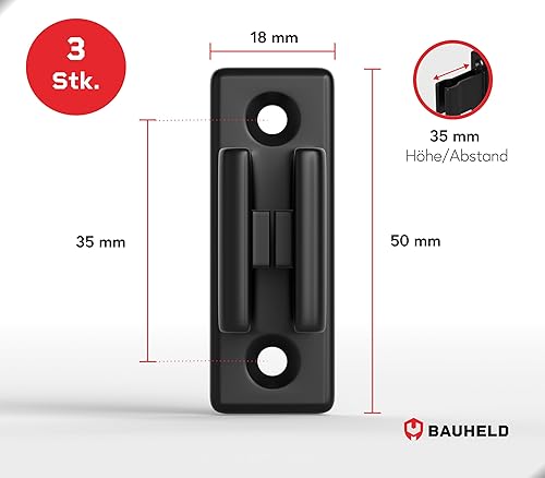 BAUHELD® Kurbelhalter für Kurbelstange [Made in Germany] - Wand-Halterung für Rolladen-Kurbel mit 12 bis 17mm Durchmesser [3 Stück] - Halter mit elastischem Griff - Höhe 35mm - RAL9016 - Cheap-Us