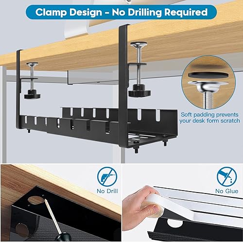 GUOOUG Kabelkanal Schreibtisch Weiß Ohne Bohren, Einziehbar 28,5-55CM Kabelmanagement Schreibtisch, Verstellbarer Metall Kabelhalter Kabelwanne Kabel Organizer Tisch, Kabelkorb Klemmbar für Büro/Heim - Cheap-Us