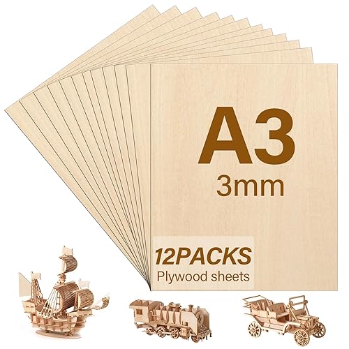 Pavlleen 12 Stück A3 Sperrholzplatte 3mm,Holzplatten zum Basteln,Hochwertige Multiplex Platten,Holz Platten,42x30cm Holzplatte,für Malen,Laserbearbeitung,Bastelarbeiten,Modellbau - Cheap-Us