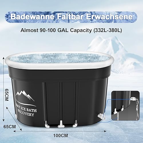 B&Y Ovales Eisbad, Faltbare Badewanne Erwachsene, Isolierte Eistonne für Innen und Außenbereich, Kältetherapie für Sportler Athleten, Ice Bath/Cold Plunge für Zuhause (Schwarz 100x65x65cm) - Cheap-Us