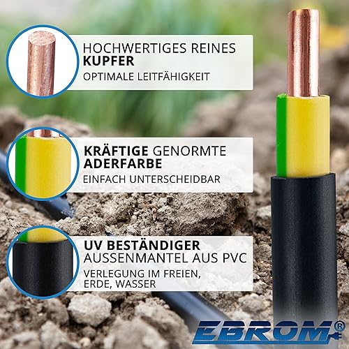 EBROM Erdungskabel - Erdkabel - NYY-J 1x16 mm² - schwarz – bestellbar in den Längen: 15m / 20m / 25m / 50m – Ihre Auswahl: 20 Meter - Cheap-Us