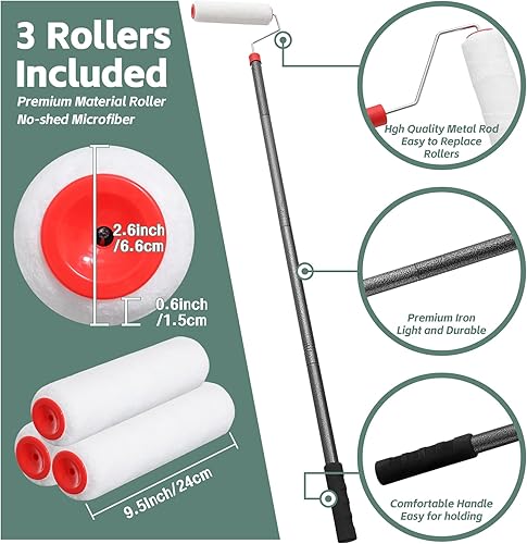 Starbover Farbroller mit langem Stiel Ausziehbar, Malerset streichen Wandfarbe 223cm, Farbroller Set Groß Dekorationswerkzeuge für Wände und Decken - Cheap-Us