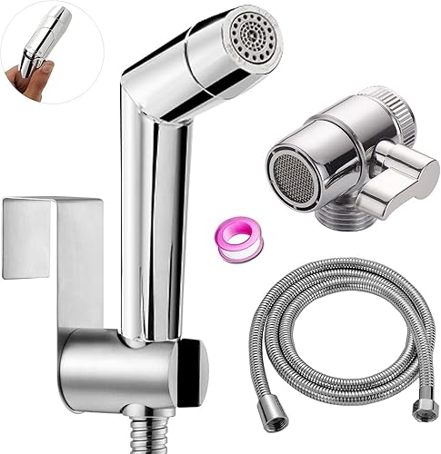 Bidet Handbrause Set, einstellbarer Sprühkopf ABS Chrom Baby Stoffwindelsprüh Kit mit Wasserhahnspender, Schlauch- und Hakentoilette oder Wandhalterung - Cheap-Us