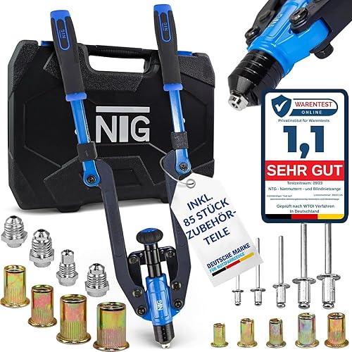 NTG Kombi 2 in 1 Nietmutternzange und Blindnietzange | Nietmutterwerkzeug Nietmaschiene Blindnietzange | für Blindnieten und Nietmuttern | Nietenzange inkl. 85 Teile - Cheap-Us