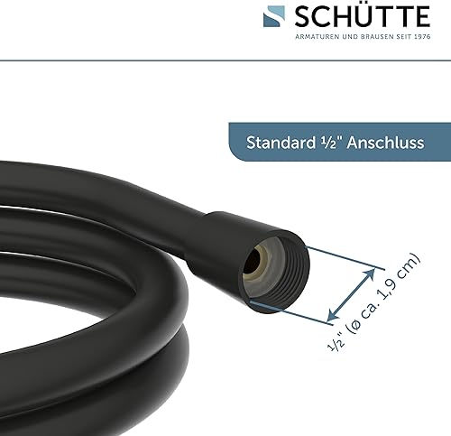 SCHÜTTE Duschschlauch 1,5m | Brauseschlauch mit Verdrehschutz Dusche mit 150cm Länge aus Kunststoff | Duschkopf-Schlauch mit Universalanschluss | Schwarz - Cheap-Us