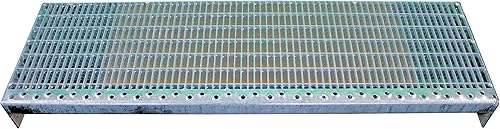 Einpress Treppenstufen Maschenweite 30x10 MW30/10 verschiedene Maße feuerverzinkt mit Antrittskante (900 x 270 mm) - Cheap-Us