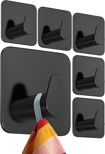 4smile Handtuchhalter ohne Bohren, 6er SET - Schwarze Handtuchhaken Bad als praktische Klebehaken - Hochwertige Haken selbstklebend, Wandhaken, klassisches Design - Cheap-Us