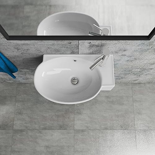 Handwaschbecken Aufsatzwaschbecken aus Keramik, 45 cm Kompaktes Waschbecken für Gäste WC & kleines Badezimmer, auch für Unterschränke geeignet | Edles Design in Weiß | BxTxH: 45,5x28x15,5cm - Cheap-Us