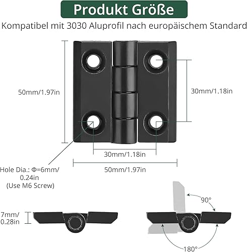 JiGiU 4 Stück Scharnier M4 Klappscharnier für 2020 Aluprofil Nut 6 Türscharnier aus Zinklegierung, inkl. Nutenstein und Schrauben, Aluprofil-Zubehör Drehband für Leichte DIY Schranktüren (Silber) - Cheap-Us