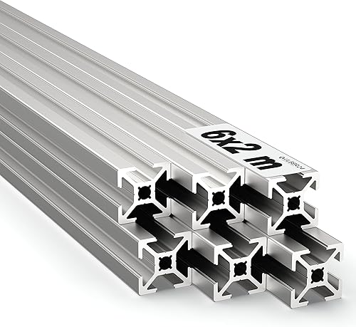Ulber24 - Aluprofil 20x20 Nut6 Typ B,6x2m=12m Aluminium- Konstruktion- Montage- Systemprofil 2020 Alu Schiene Stecksystem Vierkant Profil B-Typ Nut 6 Winkel - Cheap-Us