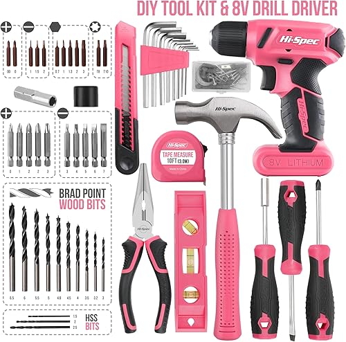 Hi-Spec 58-tlg. Werkzeugkoffer in Pink, gefüllt mit 8V USB-Akkuschrauber für Frauen. Perfektes Werkzeugset für Haushalt, DIY-Reparaturen und Wartung. - Cheap-Us