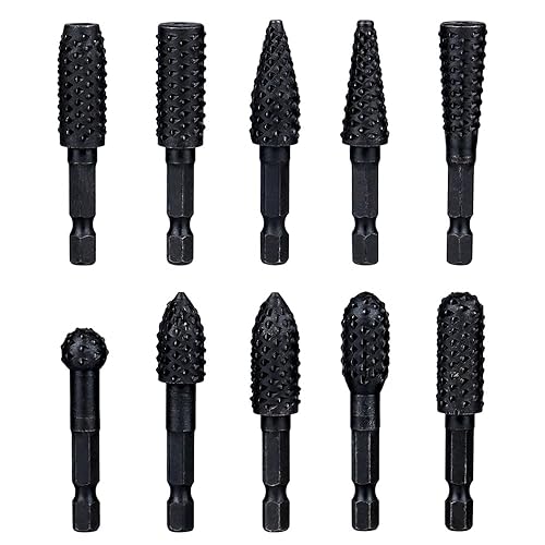 Treki 10 Stück Stubby Holzraspel Raspel Set mit 6,35mm Hex Schaft Fräser Holzraspel für Bohrmaschine, Profilraspel für Holz Fräsaufsatz Holzfräser für Bohrmaschine zum Schnitzen Gravieren - Cheap-Us