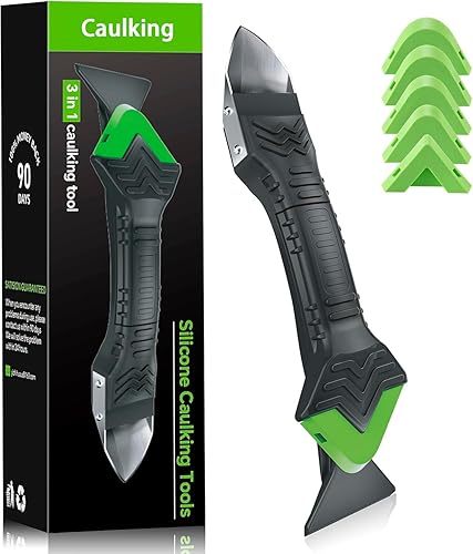 Silikonentferner Silikon Abzieher Silikonentferner Werkzeug Set 3 in 1 Stainless Steel Fugenmesser 6 Auswechselbar Silikonpads ​für Küche Bad Boden Spüle Fenster Abdichtung - Cheap-Us