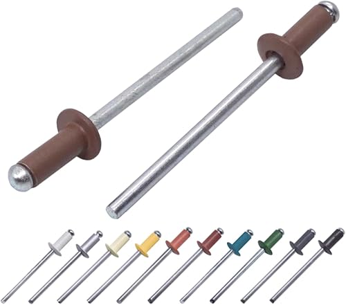 (100 Stück) Lackierte Blindnieten 3,2 x 8 mm, Kuppelkopf, DIN 7337, Aluminiumniete und Stahldorn, Popnieten (100, Blassbraun RAL 8025) - Cheap-Us