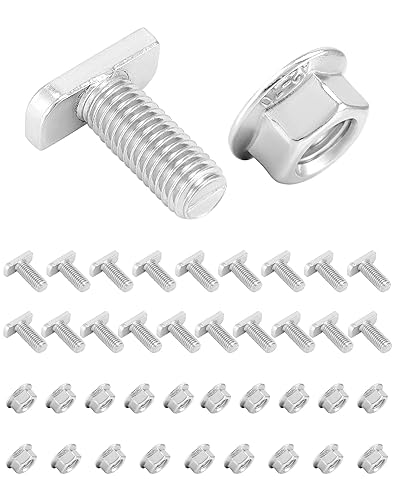 QWORK® 20 Stücke Hammerkopfschrauben M10 x 25, Einschraub T Mutter, Edelstahl A2-70 mit Flanschmuttern, Für Photovoltaik Solar Montageschiene - Cheap-Us