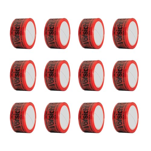 FYBR TAPEMAXX Vorsicht Glas 12 Rollen rotes Klebeband Achtung Bruchgefahr Caution Glass Fragile Paketband Zerbrechlich Warnung Packband Schwarz Piktogramm Paket (12 Rollen) - Cheap-Us