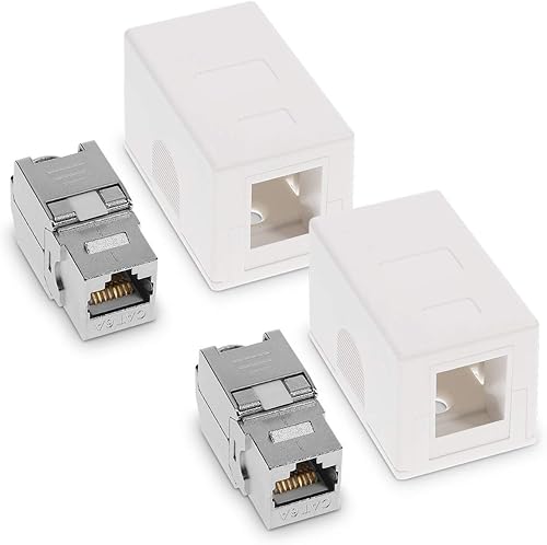 kwmobile 2X CAT 6A Aufputz Netzwerkdose inkl. 2X Keystone Module - 1 Port RJ45 Buchse 10 Gbit/s - Netzwerk LAN Aufputzdose Internetdose Set in Weiß - Cheap-Us
