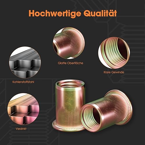 HANGLIFE Nietmuttern M8 Gewindenieten (50 Stück) - Blindnietmuttern aus verzinktem Kohlenstoffstahl mit geriffeltem Körper, Einziehmuttern - Cheap-Us