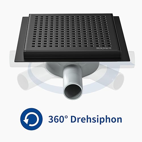 Bernkot Duschrinne Quadrat 10 * 10cm, 360° Siphon mit Geruchsstop und Haarsieb Edelstahl Ablaufrinne Bodenablauf Duschablauf sehr flach DN50 DN40，Schwarz, 10CM-SCHWARZ - Cheap-Us