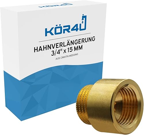 kör4u Hahnverlängerung Messing 3/4 Zoll x 15 mm, Gewindeverlängerung, Trinkwasser geeignet - Cheap-Us