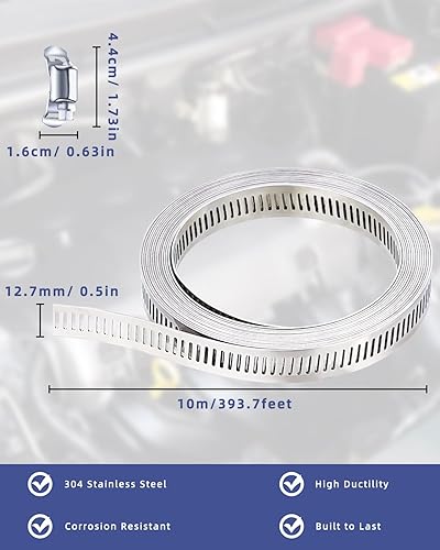 Xespis 6m Schlauchschellen Endlos, 304 Edelstahl Einstellbare Schlauchklemmen mit 15 Stück Schraube Klemme, DIY Schlauchschellen Set, für Wasser Rohr, Tank, Gas Rohr, Kühler, Automobil Tubing - Cheap-Us