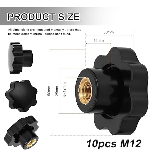 HSeaMall 10 Stück Sterngriffmutter M6 Sterngriffschraube Schwarz Sternform Kopf Klemmmutter für Werkzeugmaschine, Maschine - Cheap-Us
