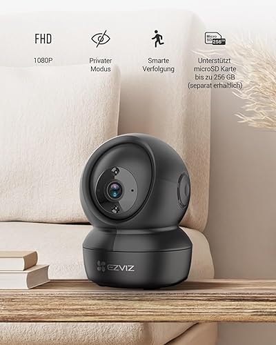 EZVIZ 2MP WLAN IP Kamera, PT Überwachungskamera Innen mit Zwei-Wege-Audio, Bewegungserfolgung, IR Nachtsicht für Haustier, Hunde, Babyphone kompatibel mit Alexa, C6N schwarz, 1080p - Cheap-Us