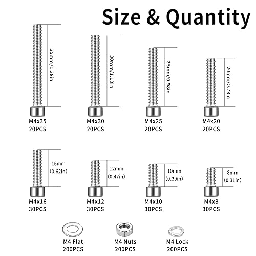 800 Stk M4 Schrauben Set, Sechskantschrauben Muttern Set, Edelstahl Zylinderschrauben Innensechskant Schrauben mit Muttern und Unterlegscheiben Set, Maschinenschrauben Gewindeschrauben Sortiment - Cheap-Us