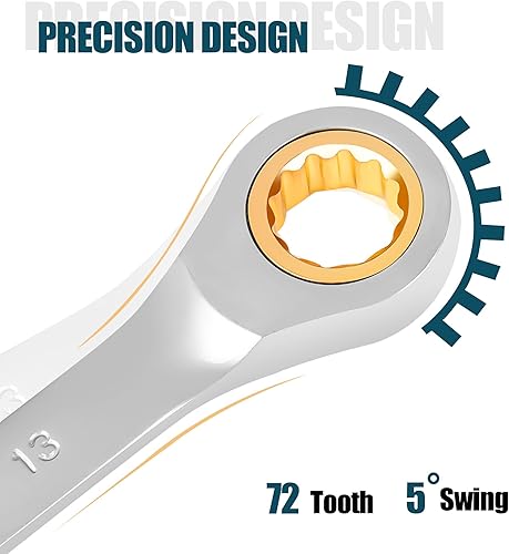 DAKCOS Kombi-Ratschenschlüssel 13mm - Ratschenringmaulschlüssel aus CR-V mit mattierter Chromoberfläche - Cheap-Us