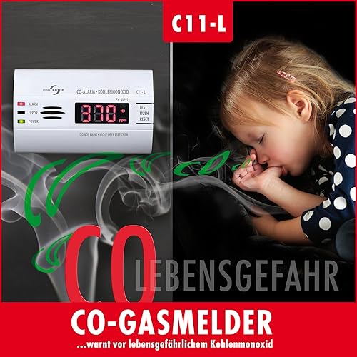 Protector C11-L CO-Melder batteriebetrieben | Hochpräziser langlebiger CO-Melder beleuchtetem Display | Detektiert Kohlenmonoxid (CO) für Ihre Sicherheit | Ideal für Wohnwagen, Wohnmobil und Zuhause - Cheap-Us