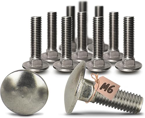 PROTECH 20 Stück Schlossschrauben M6 - DIN 603 - M6x75 - ISO 8677 Vollgewinde Flachrundschrauben aus rostfreiem Edelstahl A2 mit Vierkantansatz - Cheap-Us