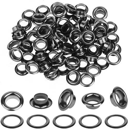 cobee 100 Sets schwarze Metallösen, 1/4 Zoll Ösen und Ösen Ösen Kit, Runde Innenloch 6mm DIY Niete für Leinwand Schuhe Kleidung Perle Kerne Stoff Leder und Tasche(Silber) - Cheap-Us