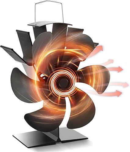 Yungeln Kaminventilator mit 6 Blättern Ofenventilator Ohne Strom Wärmebetriebener Ventilator Ofenventilator Kaminventilator Kamin Ventilator für Holzbrenner Kamin - Cheap-Us